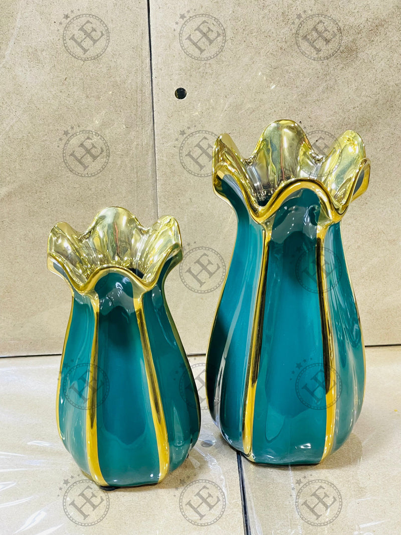 Ceramics Golden Green Vases