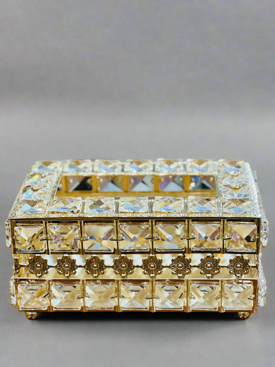 Metal Golden Crystal Tissue Box B094