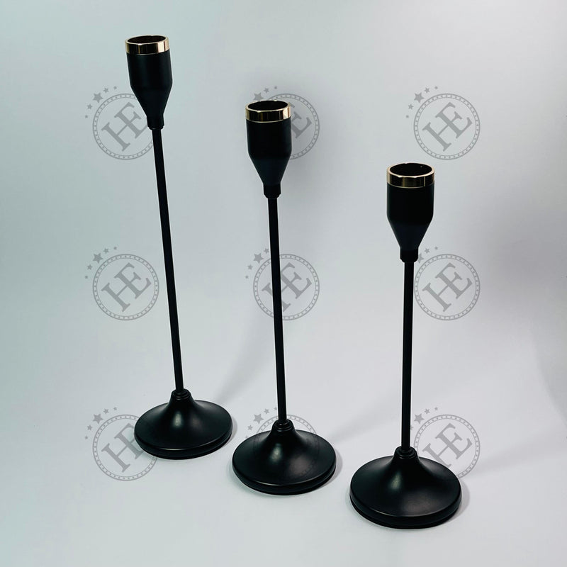 3Piece Metal Black Candle Holder PMB448