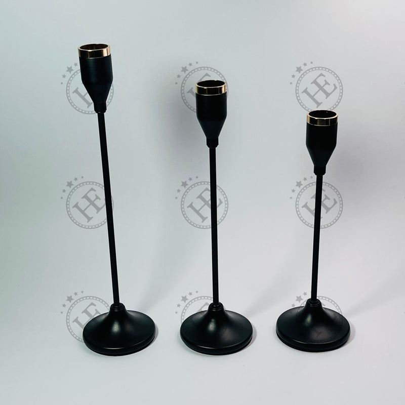 3Piece Metal Black Candle Holder PMB448