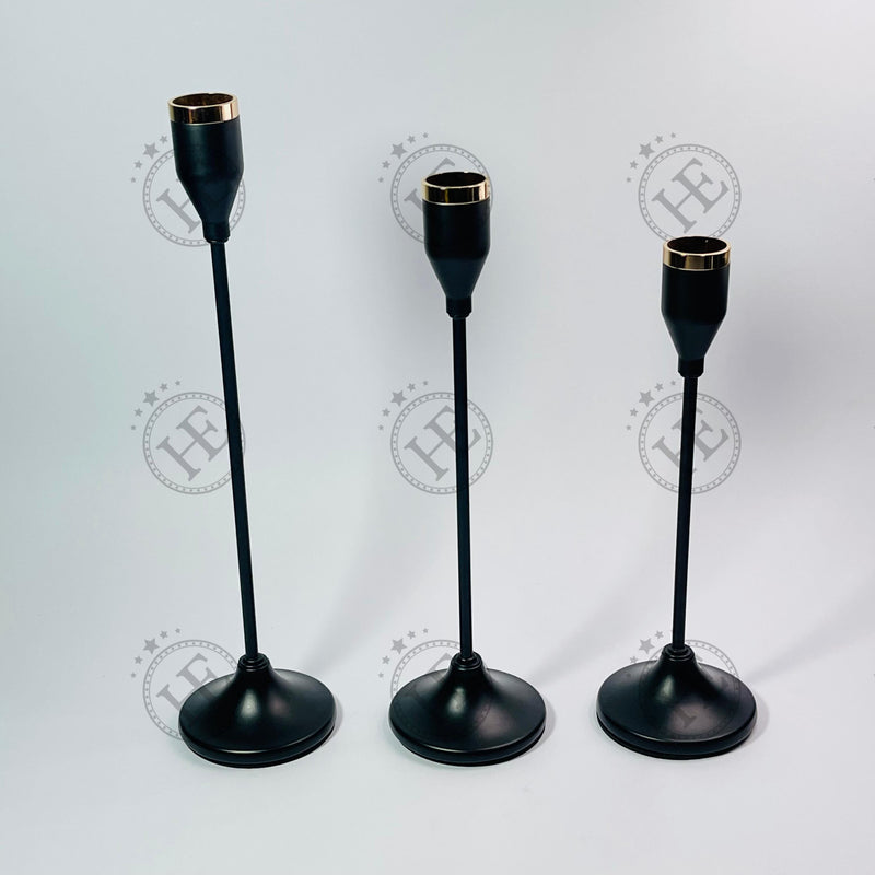 3Piece Metal Black Candle Holder PMB448