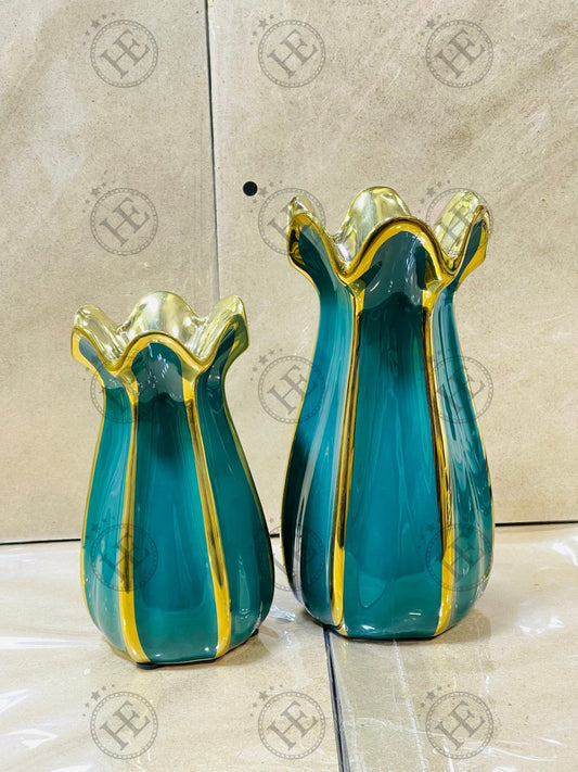 Ceramics Golden Green Vases