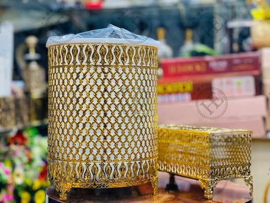 Golden Basket with Tissue Box Set Z101