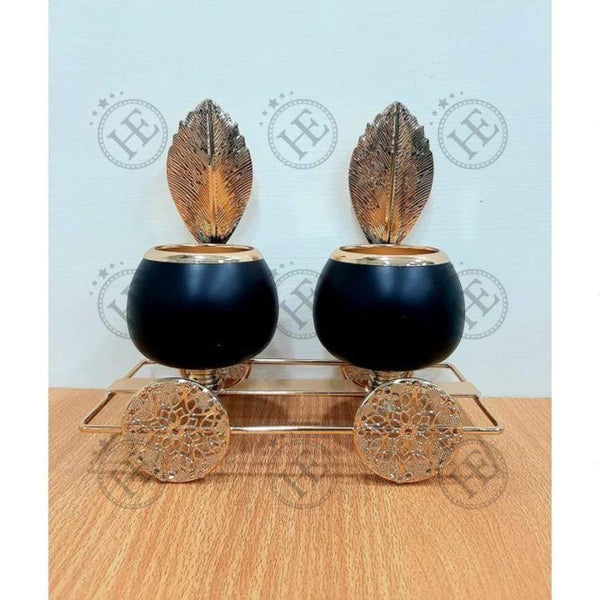 Metal Black Golden Candle Holder MC102