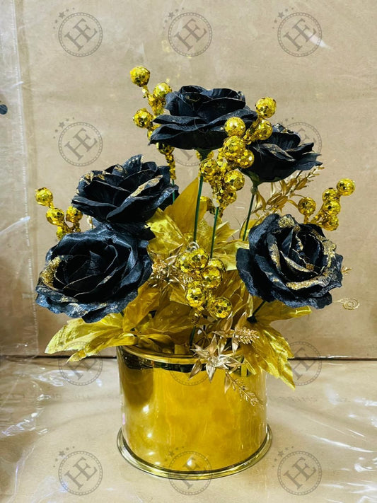 Metal Pot With Black Golden Flowers MF802