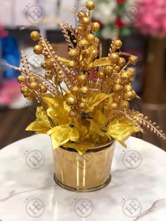 Golden Pot with Flowers (Small Size)
